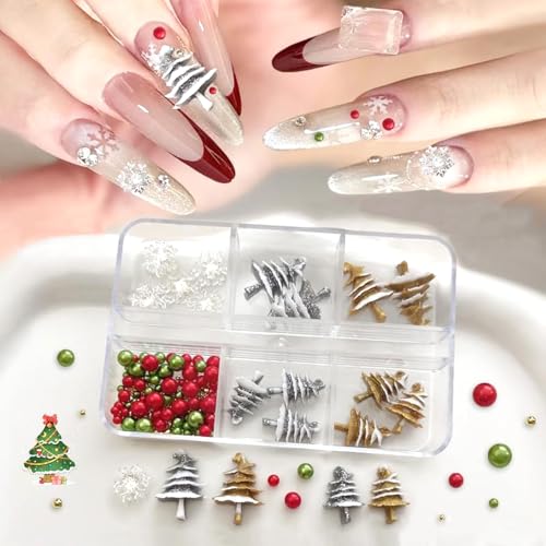 3D Christmas Nail Art Charms Set - Winter Snowflake & Tree Resin Gems