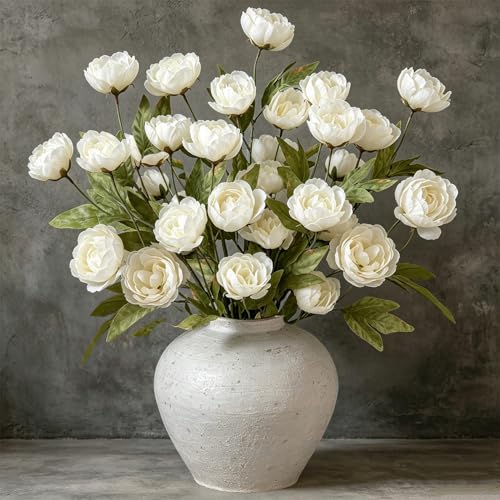 6 Pcs Faux Silk Peony Flower Stems for DIY Bouquets & Wedding Decor, Cream