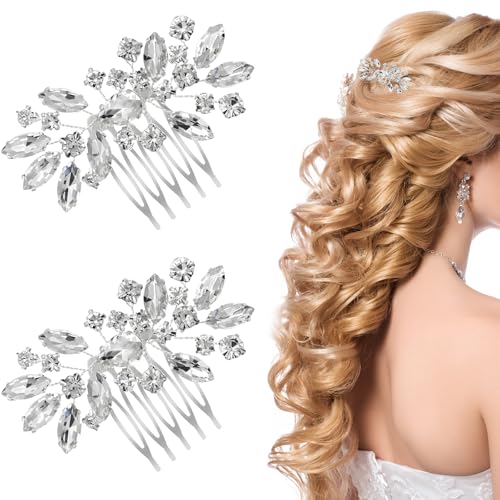 2-Piece Silver Bridal Rhinestone Hair Clips & Wedding Hairpins