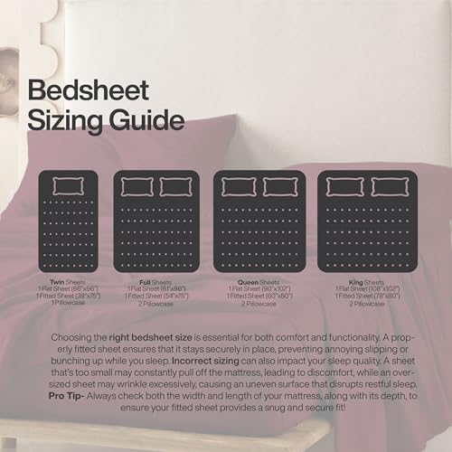QUEENSBAY Twin Sheet Set - 3-Piece Soft Microfiber Bedding, Burgundy