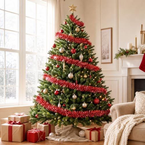 50FT Red Christmas Tinsel Garland Thick Metallic Twist Tree Decoration - Variation of THIS listing