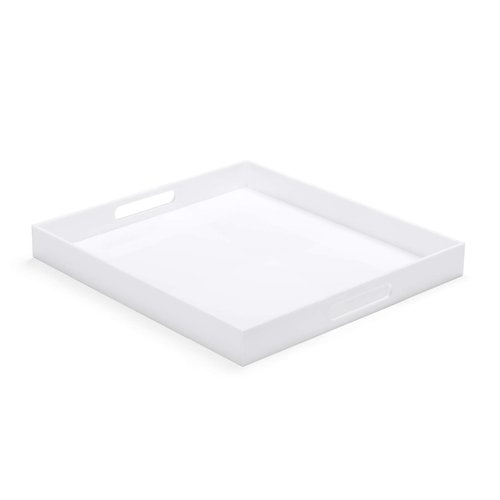 ATOZONE White Modern Acrylic Ottoman Tray with Cutout Handles 22x22 Inch Over-Sized Serving Tray Rubber Boot Tray Organizer Decorative Tray for Living Room, Bedroom,Bathroom and Kitchen Tabletop