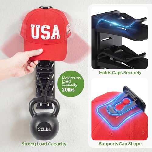 HYASTO Hat Organizer for Baseball Caps - 36-Cap Wall Mount Rack, Black