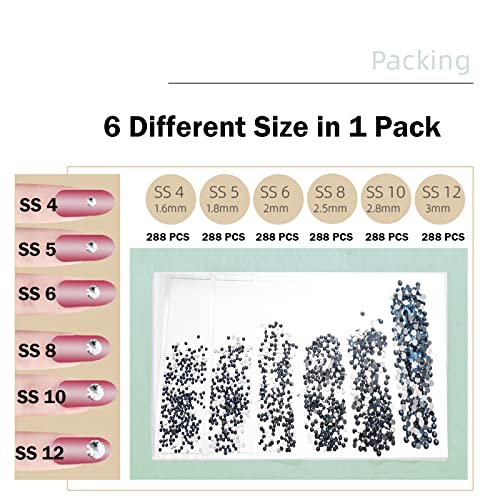 LOOKSEVEN 1728pcs Dark Blue Flatback Glass Nail Rhinestones 3D Crystals