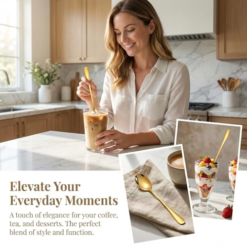 4-Pack Gold Stainless Steel Espresso Spoons | 7.7 Inch Coffee & Dessert Spoons