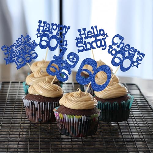 Ephlyn 30Pcs 60th Birthday Cupcake Toppers - Glitter Cake Decorations