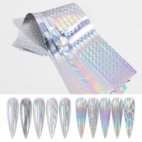 Ymapinc 20 Sheets Laser Holographic Nail Foil Transfer Set for DIY Art