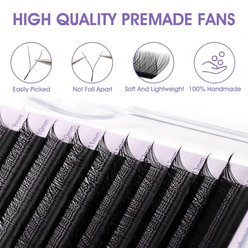 NATUHANA YY Lash Extensions 0.07 D Curl 9-15mm Mix Premade Fan 4D Y Black