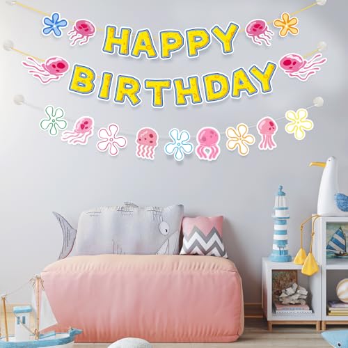 Underwater Theme Happy Birthday Banner for Kids - Yellow Cartoon Decor