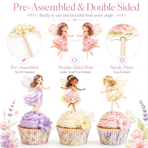 36 Pcs Fairy Cupcake Toppers - Magical Birthday Party Decorations