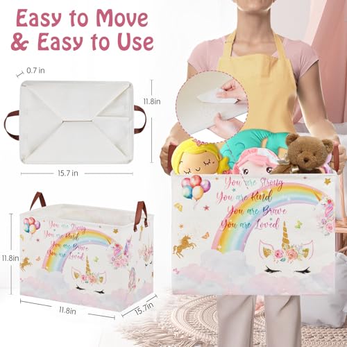 Unicorn Laundry Basket - Pink Collapsible Toy Storage Bin for Kids Room