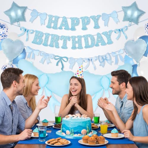 Blue Bow Birthday Party Decorations Set with Balloons & Banner