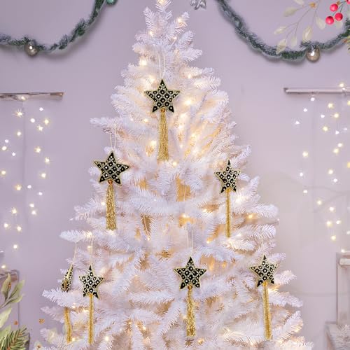 Set of 3 Black & Gold Hand-Beaded Christmas Star Ornaments for Tree