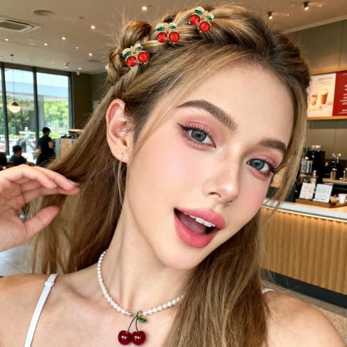 GAFATORY 6-Pack Mini Cherry Hair Claw Clips Non-Slip Rhinestone Hair Accessories
