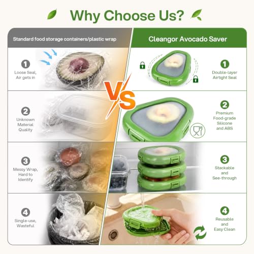 CLEANGOR Avocado Saver with Snap-On Lid - Reusable Silicone Storage