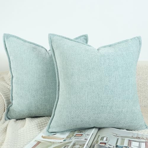 OYIMUA 18x18 Turquoise Blue Chenille Throw Pillow Covers - Set of 2