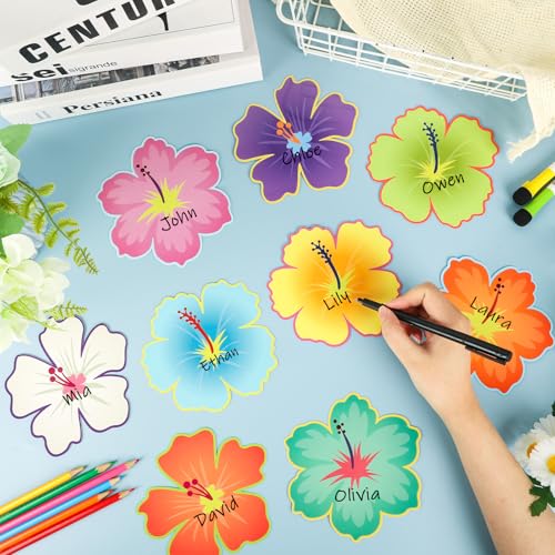 COCHIE 45 Pcs Luau Hibiscus Flower Cutouts Tropical Classroom Decor for Summer Hawaiian Party
