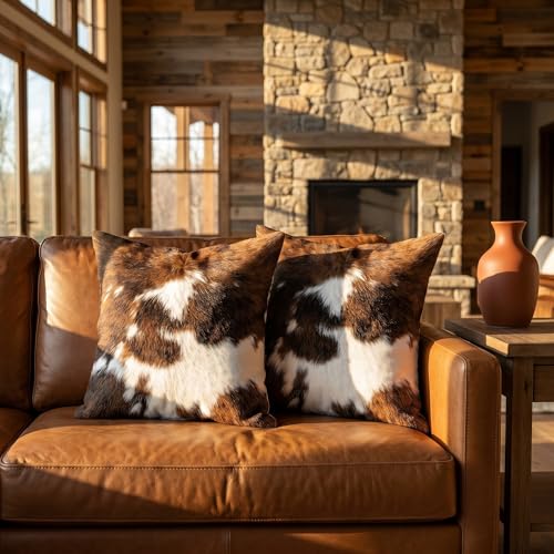 TOMWISH Western Cowhide Print Christmas Pillow Covers 18x18, 2 Pack