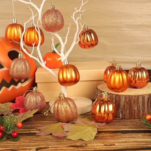 12 Pcs Mini Pumpkin Hanging Ornaments, 2.36" Fall Autumn Tree Decorations
