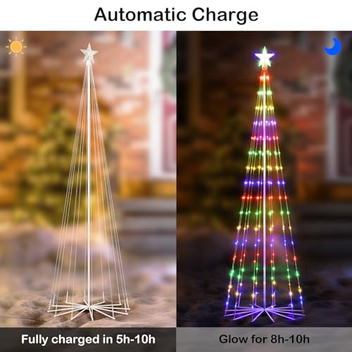 PINPON 6FT Multicolor Outdoor Solar Christmas Tree Light Show with Remote