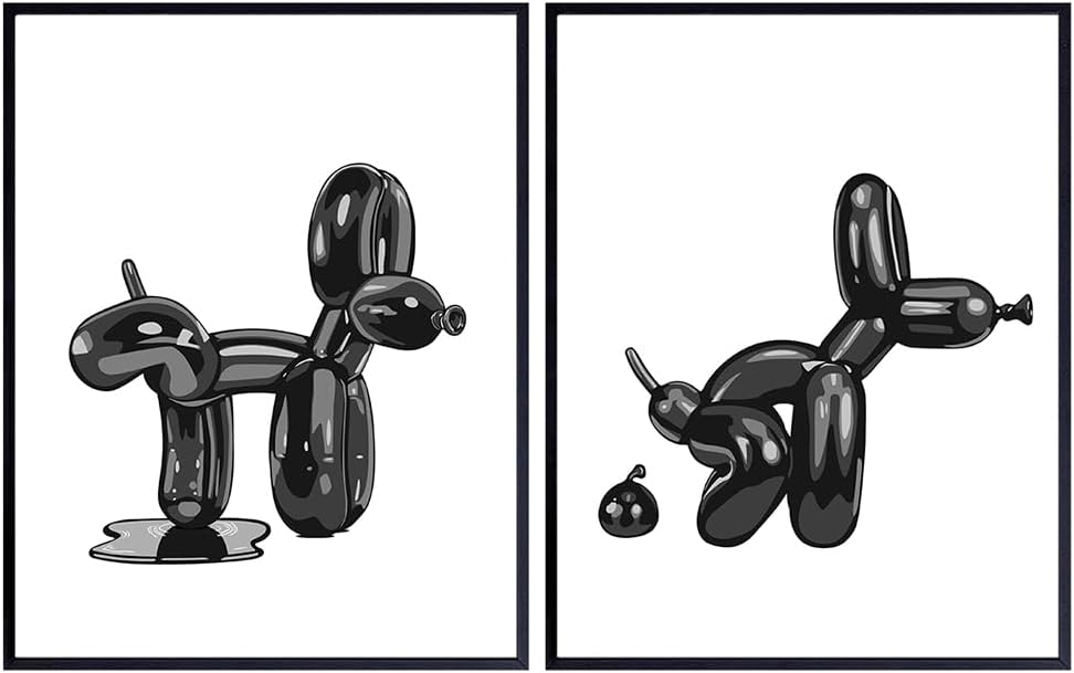 Skiennix Balloon Dog Bathroom Decor Set - Cute Y2K Black Bath Print & Wall Art | Aesthetic Kids' Decor