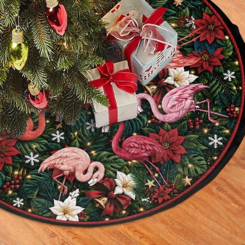 Christmas Tree Skirt 36 Inch with Flamingo Design - Medium, Not Quilted