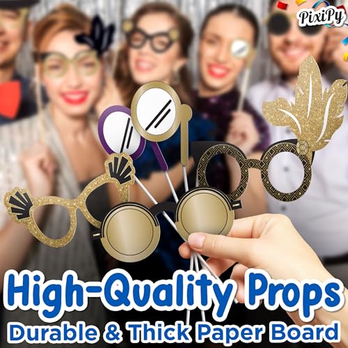Roaring 20s Photo Booth Props - Black & Gold Party Glasses, 10 Pack
