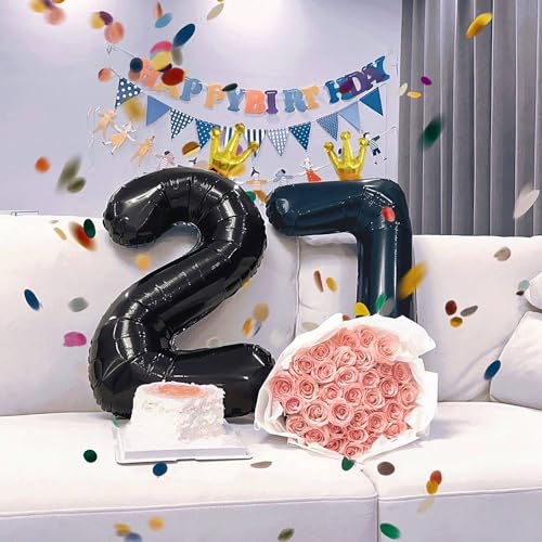 40 Inch Black Number 22 Balloon Set with Gold Crown for Celebrations