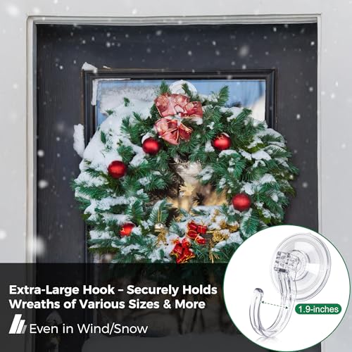 Clear 4 Pack Suction Cup Wreath Hooks for Front Door & Decorations