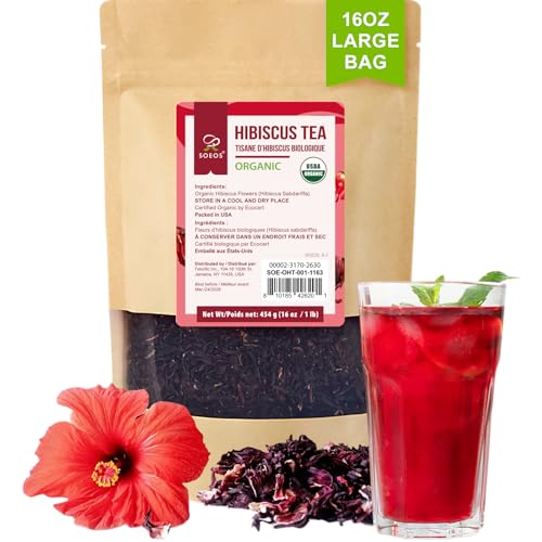 Soeos Organic Hibiscus Flower Herbal Tea, Loose Leaf, 16 Ounce