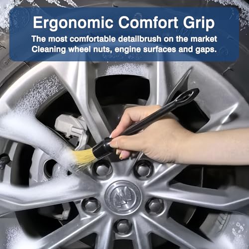 Car Detailing Brush Set - 3 Premium Boar's Hair Cleaning Brushes