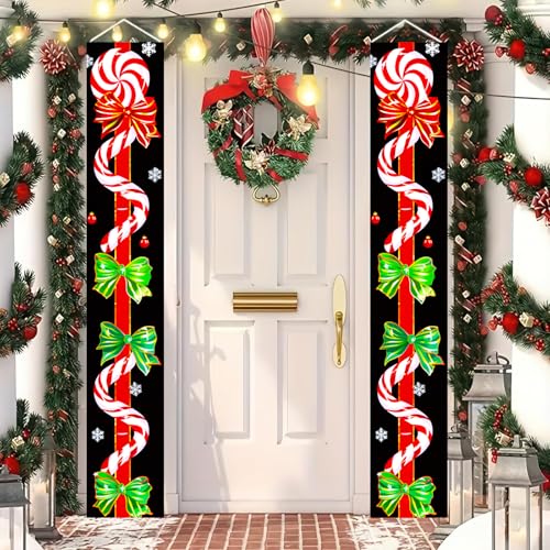 Candy Cane Christmas Banner for Front Door 12x71 Inch Holiday Porch Decor