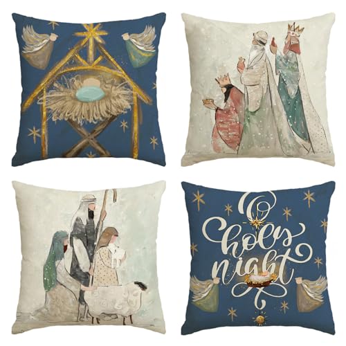 AVOIN colorlife Christmas Snowflake Throw Pillow Covers, 18x18 Inch, Set of 4