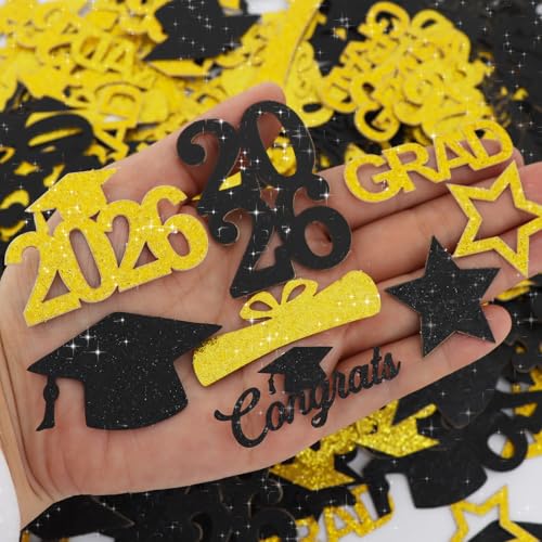 300 Pcs Graduation Confetti 2026 - Gold & Black Party Decor