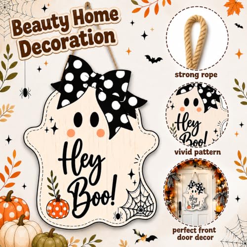Hey Boo Ghost Door Sign - Cute Wooden Halloween Decoration