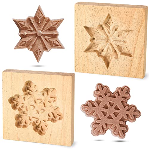 Carved Wooden Cookie Mold Snowflakes 2 Pack - Baking & Crafting