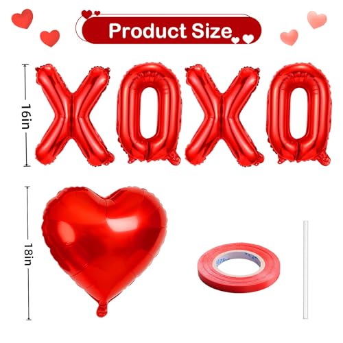 6-Pack XOXO Red Heart & Letter Balloons for Valentine's Day