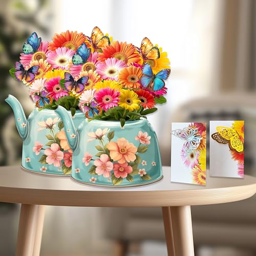 ShibaerInu 1Pcs Blue Vase Pop Up Flower Card with Butterfly & Envelope - 12 Inch 3D Greeting Note