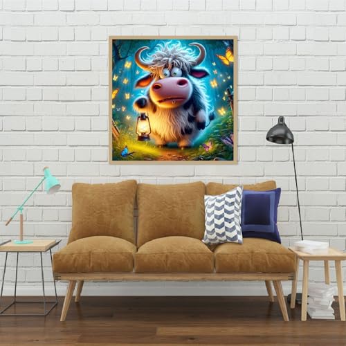 Highland Cow Diamond Painting Kit - 5D DIY Gem Art 14x14 Inch