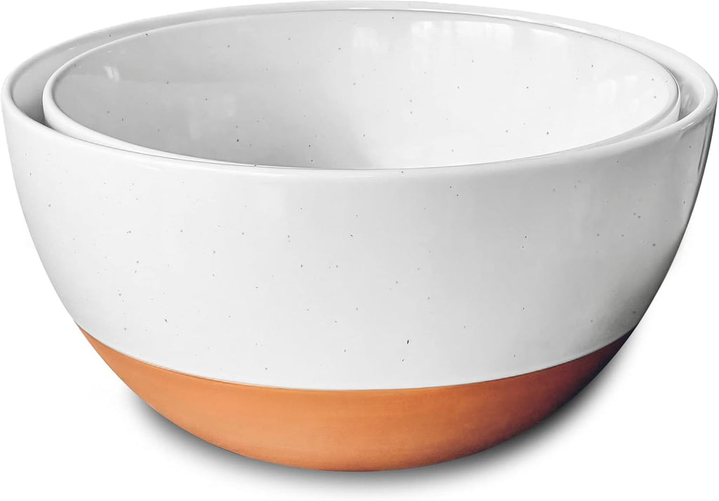 Mora Ceramic Mixing Bowls Set - 2 Large Nesting Bowls for Cooking & Serving | Microwavable, Dishwasher Safe - 2.5 & 1.6 Qt - White