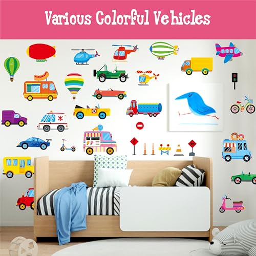 105 Vehicle Wall Stickers - Colorful Vinyl Decals for Kids' Rooms