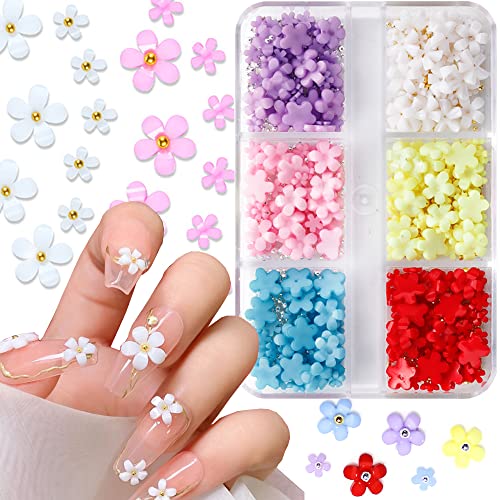3D Acrylic Flower Nail Charms with Pearls and Rhinestones for DIY Nail Art