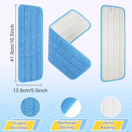 H-Gamely 16.5" Microfiber Mop Pads - 3 Pack Replacement Heads for Bona (Blue)