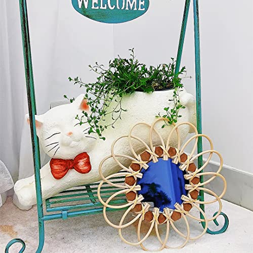 OYPEIP 11-Inch Handwoven Rattan Sunburst Wall Mirror