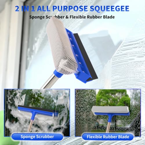 Retractable Window Squeegee with 2-in-1 Cleaning Tool - 18.5"-28.5"
