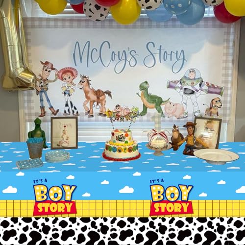 3 Pack Baby Shower Tablecloths - Blue Sky & Cow Print, 54x108