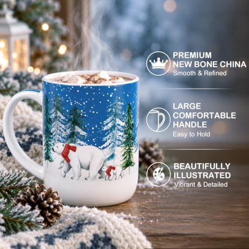 Polar Bear Mug 20oz Large Ceramic Coffee Cup with Snowy Forest Design - Christmas Gift Idea - Variation of Polar Bear