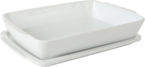 Gibson Home Gracious Dining 2.6-Qt White Stoneware Baking Dish - Versatile Oven Safe Casserole & Serveware | 12.7" x 9" Rectangular