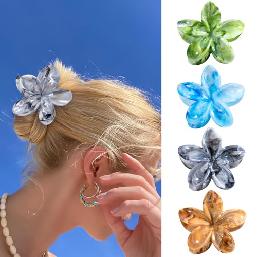 SHINLEA Hawaiian Plumeria Flower Hair Claw Clips 4-Pack Non-Slip