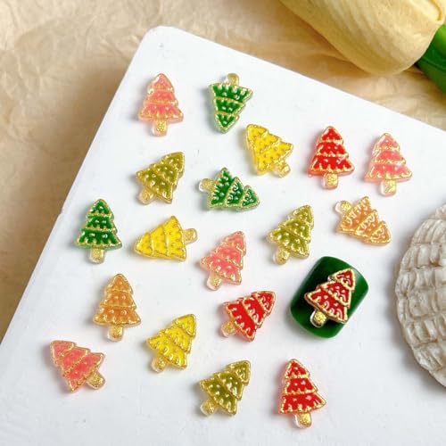 50Pcs 3D Christmas Nail Charms Gold Xmas Tree Crystals & Rhinestones